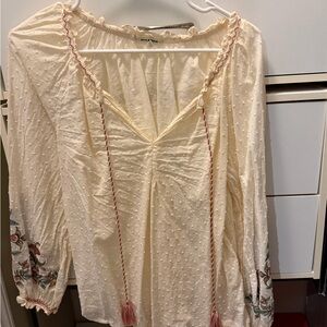 Max Studio Cream Blouse with Embroidered Sleeves